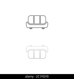 Sofa. Black symbol on white background. Simple illustration. Flat Vector Icon. Mirror Reflection Shadow. Can be used in logo, web, mobile and UI UX pr Stock Vector