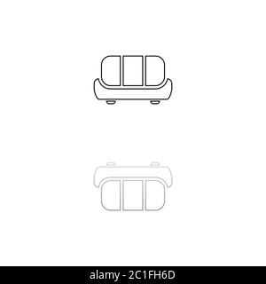 Sofa. Black symbol on white background. Simple illustration. Flat Vector Icon. Mirror Reflection Shadow. Can be used in logo, web, mobile and UI UX pr Stock Vector