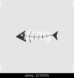 Fish skeleton icon flat. Black pictogram on grey background. Vector illustration symbol Stock Vector