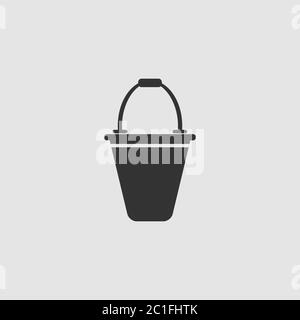 Bucket icon flat. Black pictogram on grey background. Vector illustration symbol Stock Vector