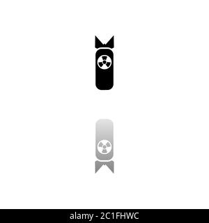 Nuclear bomb. Black symbol on white background. Simple illustration. Flat Vector Icon. Mirror Reflection Shadow. Can be used in logo, web, mobile and Stock Vector