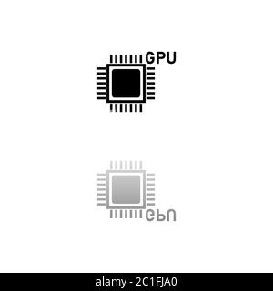 Gpu. Black symbol on white background. Simple illustration. Flat Vector Icon. Mirror Reflection Shadow. Can be used in logo, web, mobile and UI UX pro Stock Vector