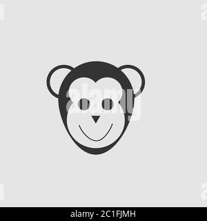 Monkey head icon flat. Black pictogram on grey background. Vector illustration symbol Stock Vector