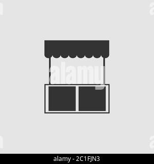 Kiosk icon flat. Black pictogram on grey background. Vector illustration symbol Stock Vector