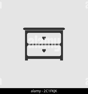 Dresser with drawers icon flat. Black pictogram on grey background. Vector illustration symbol Stock Vector