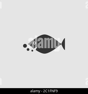 Fish icon flat. Black pictogram on grey background. Vector illustration symbol Stock Vector