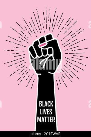 Black lives matter, fist, protest against racism, female hand with burst, vector illustration Stock Vector