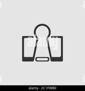 Binder clip icon flat. Black pictogram on grey background. Vector illustration symbol Stock Vector