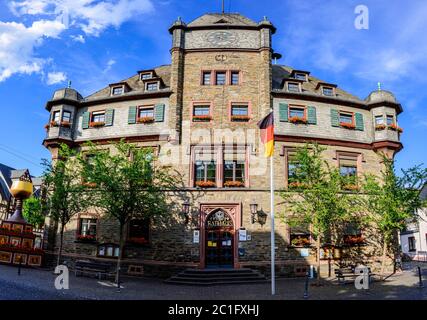 Town Hall  (Rathaus) of Oberwesel am Rhein. Small town on the Upper Middle Rhine River (Mittelrhein). Rhineland-Palatinate (Rheinland-Pfalz), Germany. Stock Photo