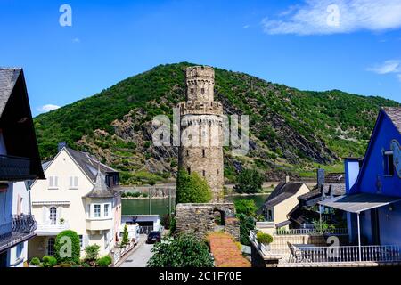 Oberwesel am Rhein, tower. Small town on the Upper Middle Rhine River (Mittelrhein). Rhineland-Palatinate (Rheinland-Pfalz), Germany. Stock Photo