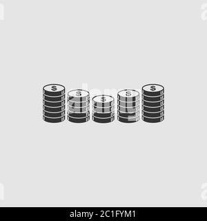 Coins icon flat. Black pictogram on grey background. Vector illustration symbol Stock Vector