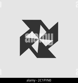 Paper windmill icon flat. Black pictogram on grey background. Vector illustration symbol Stock Vector