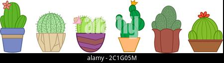Cactus icons in a flat style on a white background Stock Vector
