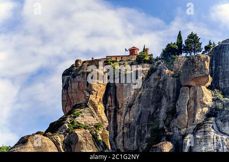 The Holy Monastery of St. Stephen, Meteora Greece. It has small church built in the 16th century. Nuns took it over and reconstructed it. Stock Photo