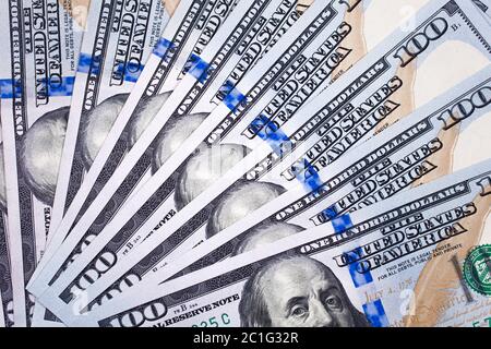 100 dollars bank notes details Stock Photo