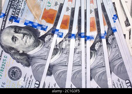 100 dollars bank notes details Stock Photo