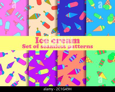 Ice cream set seamless pattern. Multi-colored ice lolly for brochures, promotional material and wallpaper. Vector illustration Stock Vector