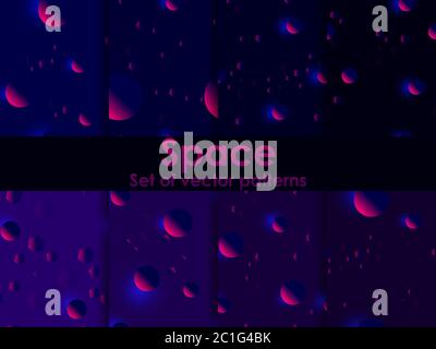 Outer space set of seamless pattern. Galaxy with cosmic objects and bright lights. Bokeh effect. For brochures, promotional material and wallpaper. Ve Stock Vector