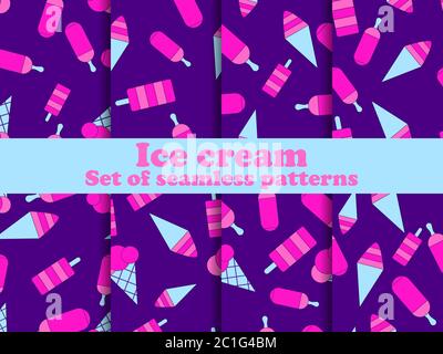 Ice cream set seamless pattern. Multi-colored ice lolly for brochures, promotional material and wallpaper. Vector illustration Stock Vector