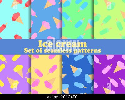 Ice cream set seamless pattern. Multi-colored ice lolly for brochures, promotional material and wallpaper. Vector illustration Stock Vector