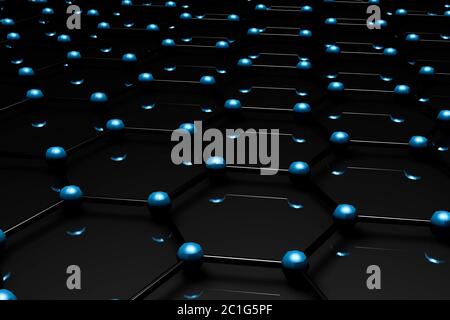 Graphene molecular grid, graphene atomic structure concept, hexagonal geometric form, nanotechnology background 3d rendering Stock Photo