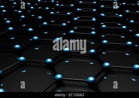 Graphene molecular grid, graphene atomic structure concept, hexagonal geometric form, nanotechnology background 3d rendering Stock Photo