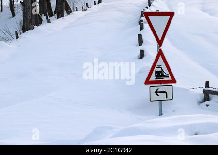 Railway delays in winter. Rail traffic delays due to bad weather Stock Photo