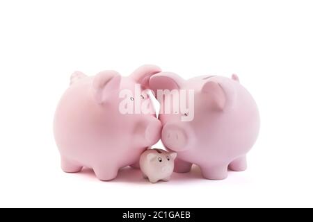 Three piggy banks on white background with clipping path Stock Photo