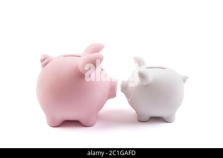 Two piggy banks on white background with clipping path Stock Photo