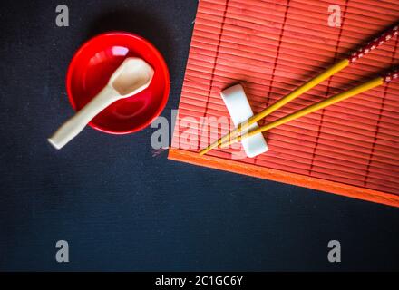 Table setting in red Stock Photo