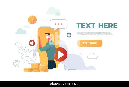 Video blogger web page design with master class how to make money presentation favorite blogs chat flat icons vector illustration. Stock Vector