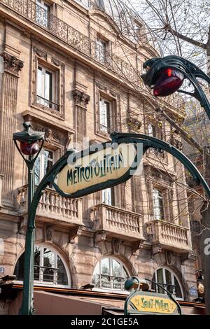 Metro sign, Saint-Michel, Paris, France Stock Photo