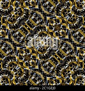 Dark Ethnic Carved Seamless Geometric Pattern Stock Photo