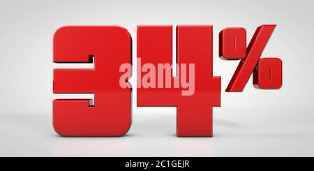 Number thirty-four (number 34) with red transparent stripe on white ...