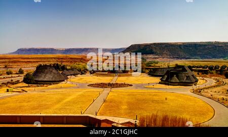 Aerial view to Thaba Bosiu Cultural Village near Maseru in Lesotho Stock Photo
