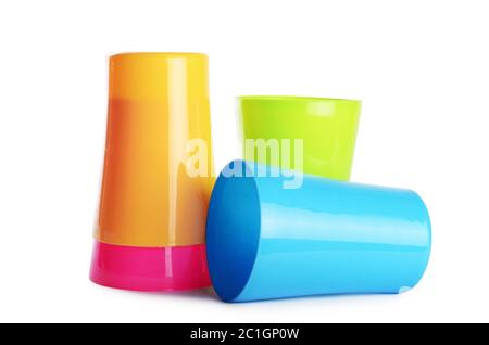 Plastic cups isolated on white background Stock Photo