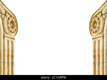White Landscape Frame with Ornate Column Borders Stock Photo