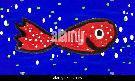 Textured Cartoon Style Marine Life Motif Drawing Stock Photo