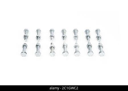 Sinver bolts with nuts isolated on white background. High quality photo Stock Photo