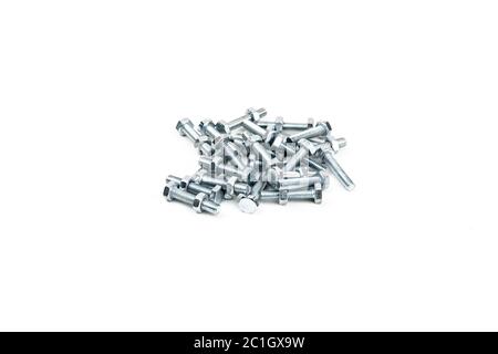 Sinver bolts with nuts isolated on white background. High quality photo Stock Photo