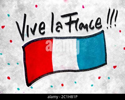 Vive La France Motif Hand Drawn Illustration Stock Photo