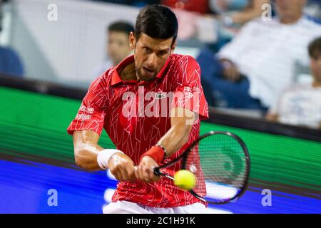 Belgrade, Serbia. 13th June, 2020. Novak Djokovic plays backhand. Credit: Nikola Krstic/Alamy Live News Stock Photo