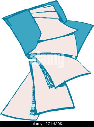Open blue folder with pages falling to the floor in a skcribbly rough line style Stock Vector