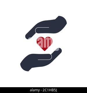 heart between hands icon, keep love, love protection concept. Stock vector illustration isolated on white background. Stock Vector