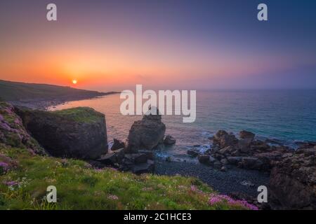 Sunset over the Cornish coast Stock Photo