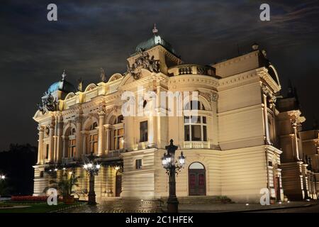 Theater in Cracow at night Stock Photo