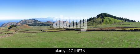 El Hierro - Central highland Meseta de Nisdafe near San Andres, at the horizon the islands of La Gomera and Tenerife Stock Photo