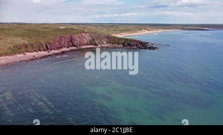 Aerial view of Freshwater West, Pembrokeshire Wales UK