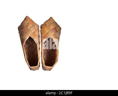 Birch bark shoes isolated on white Stock Photo