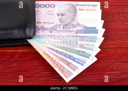 Cambodian Riel in the black wallet Stock Photo